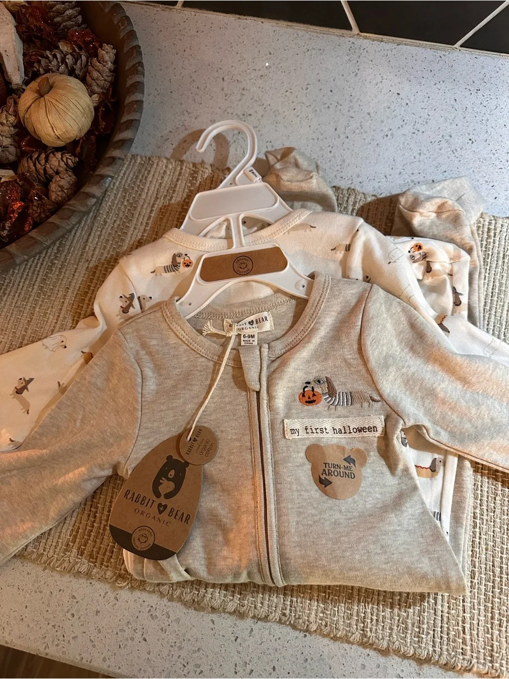 Baby Zip-Front Pajama Set in Cream with Halloween Dachshund Print
